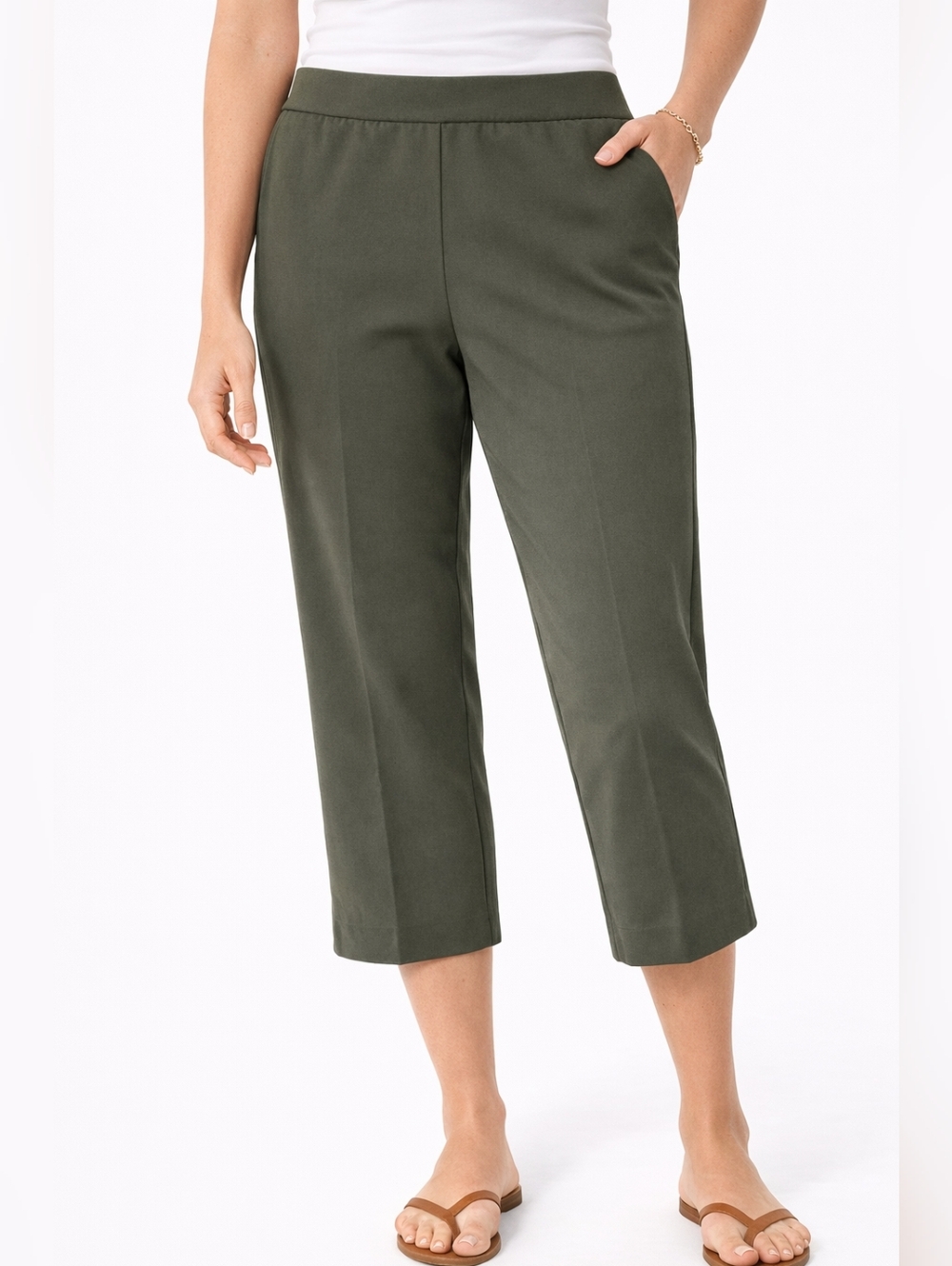Theory ($395) Olive Green Cropped Pants Tailored Straight Leg Womens